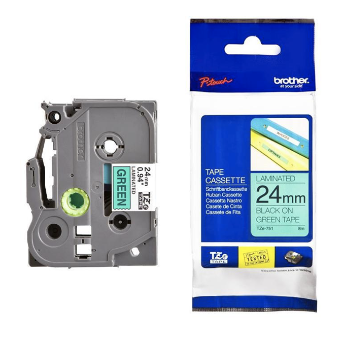 Brother Tape Cassette Black on Green 24mm TZE-751